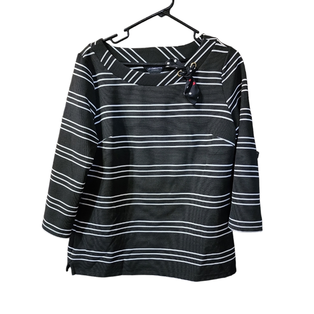 Liz Claiborne Striped Black and White Size M Top